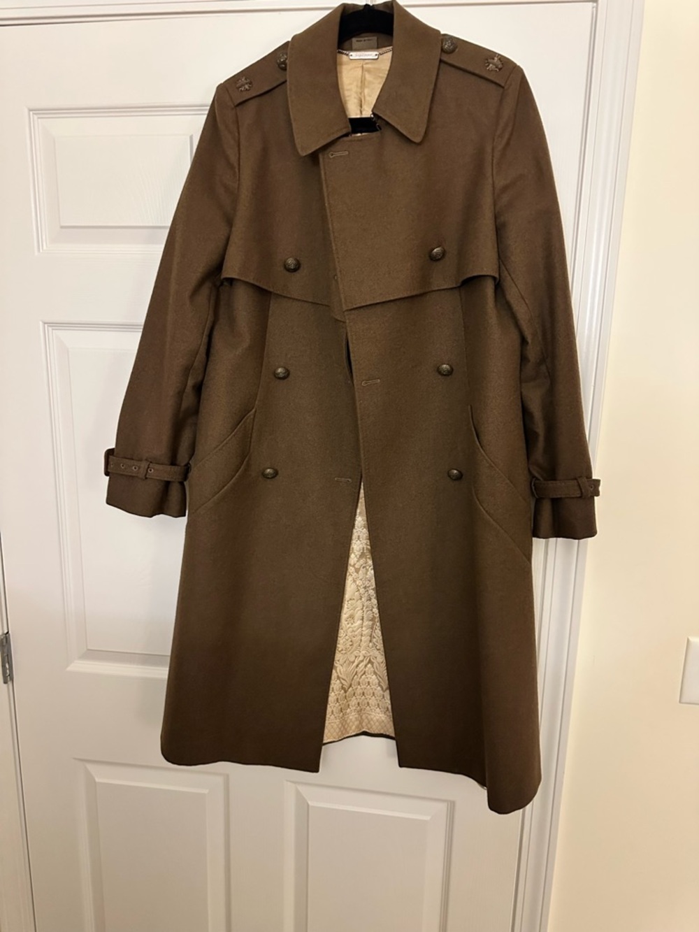 Alexander McQueen Olive-Brown Double-Breasted Trench Coat